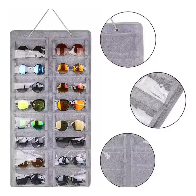 Hanging PVC Wall Bag 16 Slots Felt Eyeglasses Stand Holder Sunglasses Glasses Storage Display Hanging Bag Wall Organizer Pocket