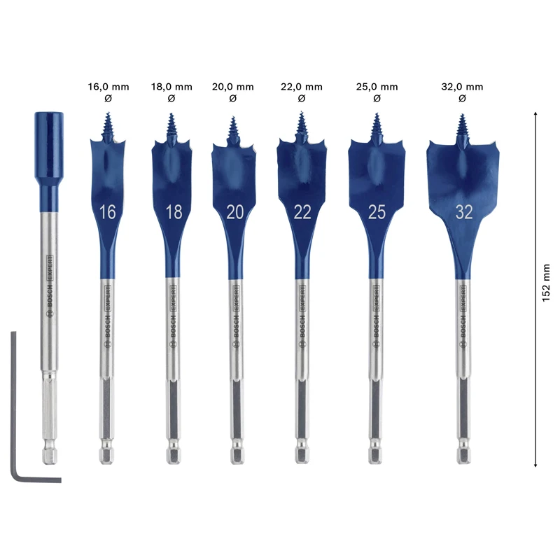 Bosch 2608900334 Woodworking Spade Drill Bits Set with Hex Shank 7 Piece Expert SelfCut Speed Flat Bit Power Tools Accessories