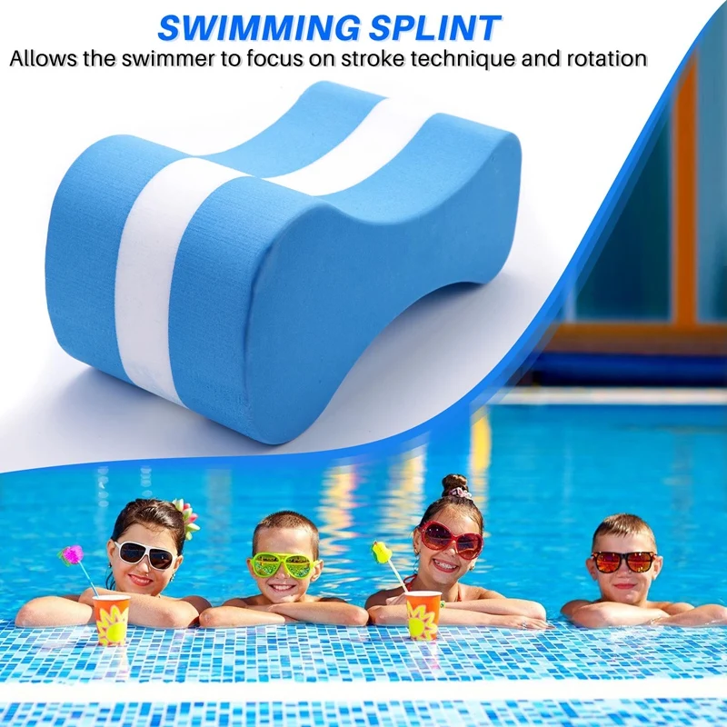 Boya de tracción de espuma Eva para niños y adultos, tablero de piernas para piscina, Entrenamiento de natación, azul + blanco