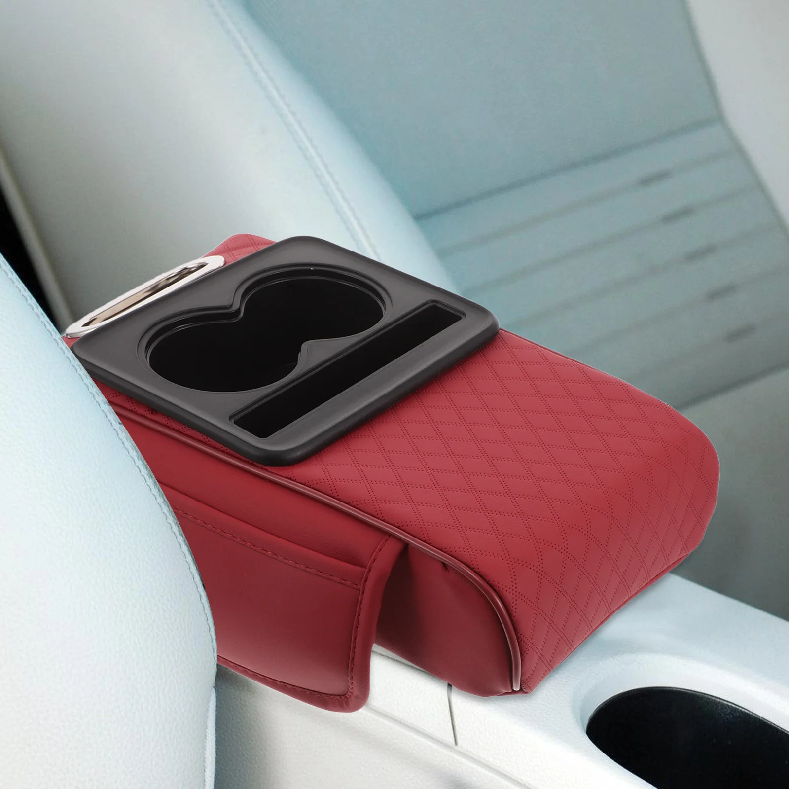 

Car Armrest Cushion Center Console Cover Multifunctional Booster Pad Storage Organizer Cup Holder Tissue Box Phone Slot Interior