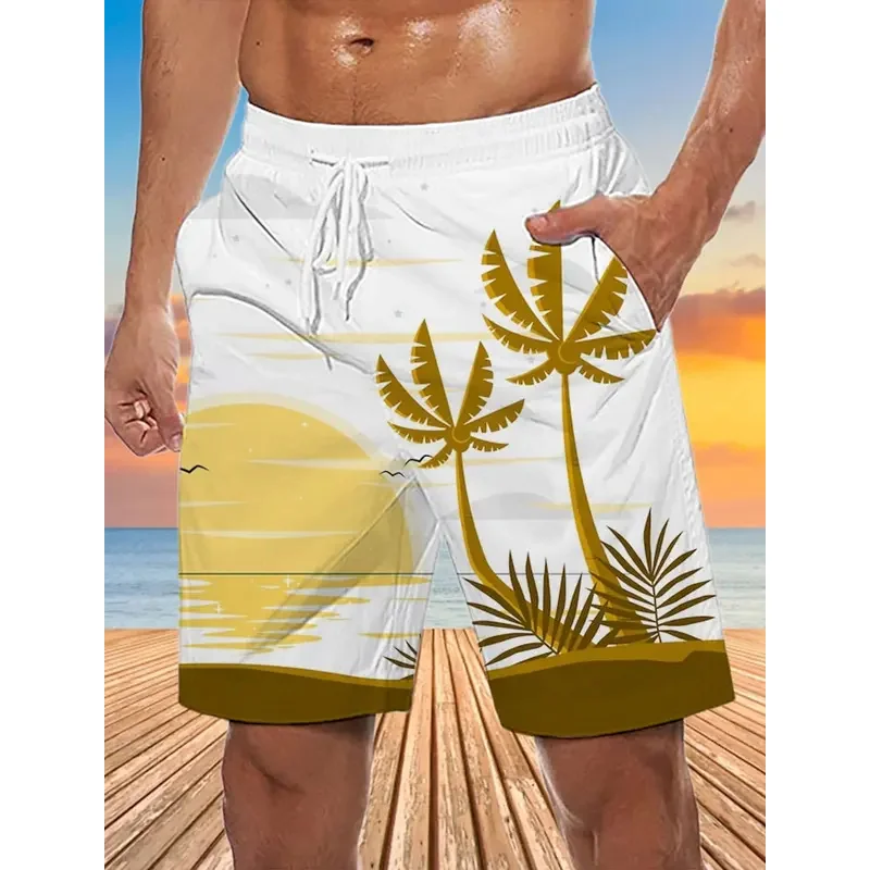 

Hawaiian Coconut Tree Beach Shorts 3D Printing Summer Men's Casual Swimming Short High Elastic Quick Drying Pants Sport Pant
