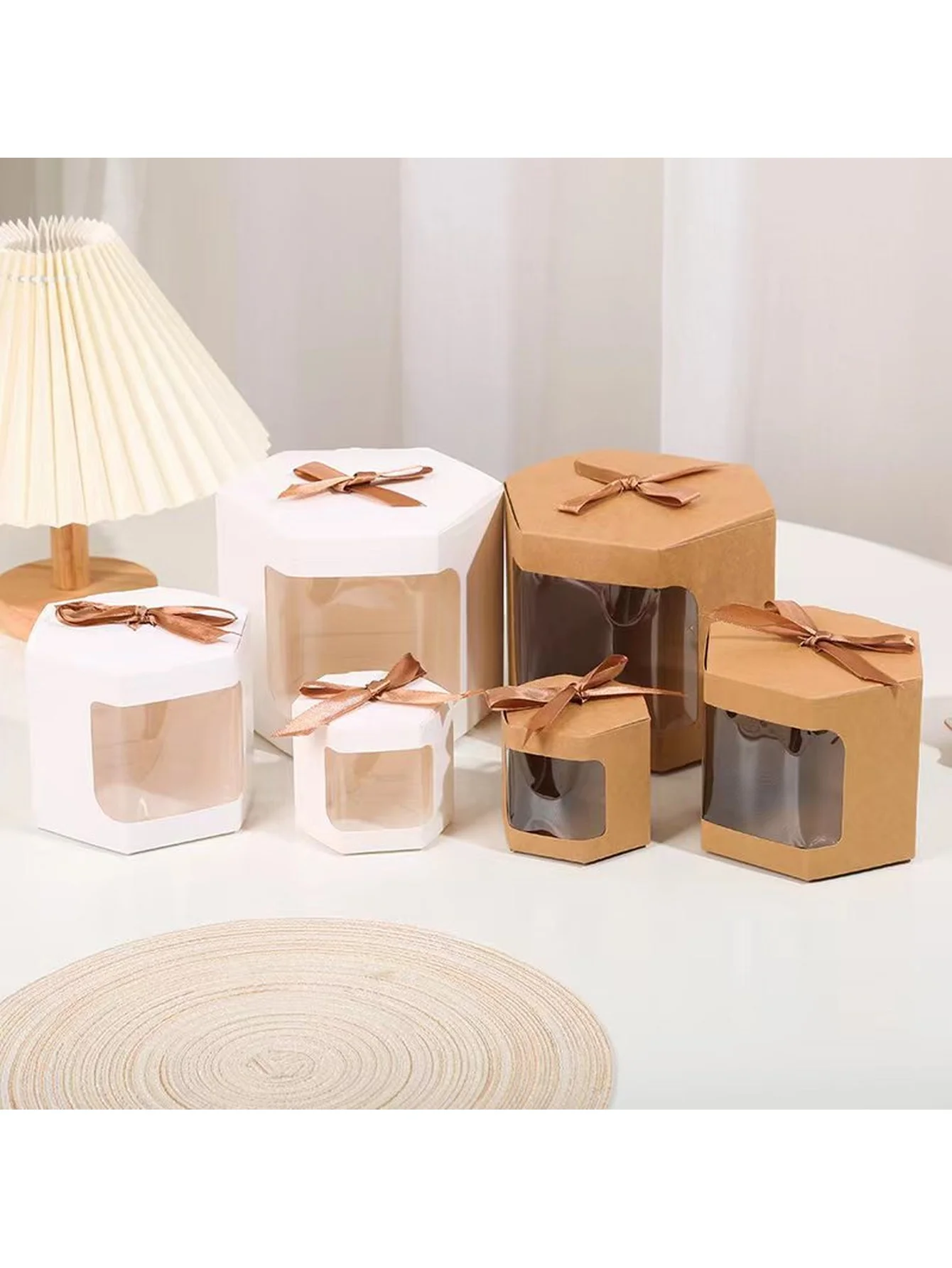 10pcs Gift Box with Display Window Hexagonal Paper Box with Lid - Perfect for Gifts,Birthdays - Suitable for Wedding Decorations