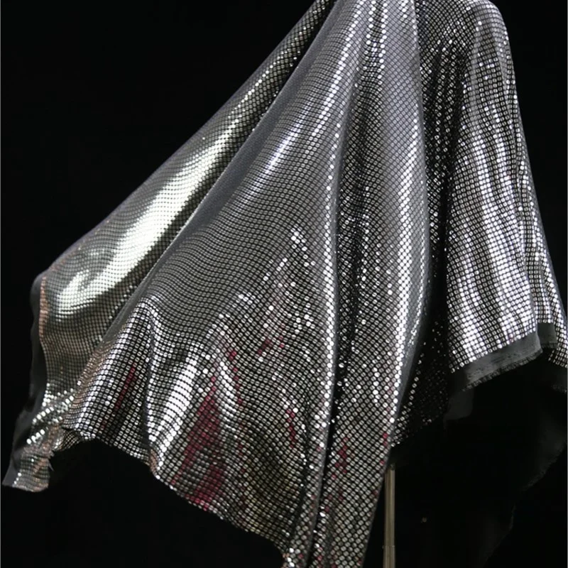 Silver Mirror Sequins Fabric Highlight Reflective Hot Background Performance Dress Designer