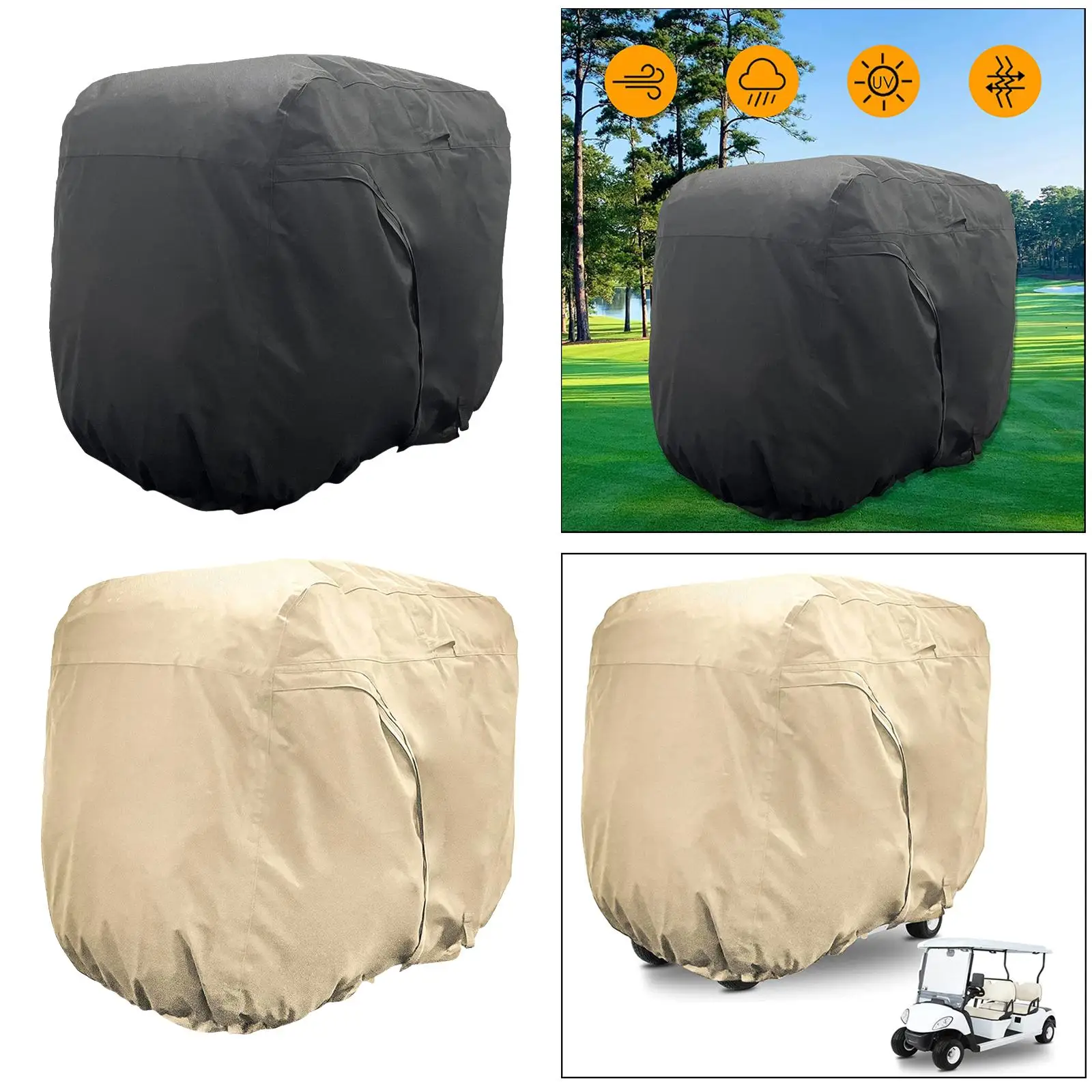 Durable Golf Buggy Zipper Sun Protector Universal Fit Waterproof Rain Dust Drawstring Cover for