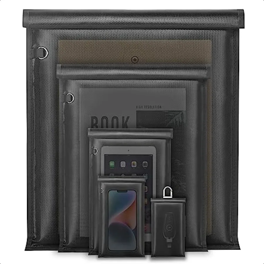 

yaokvide Large Faraday Bags 5 Pack Faraday Cages for Laptops Tablets Phones Car Keys Faraday Key Fob Protector Fireproof Waterp