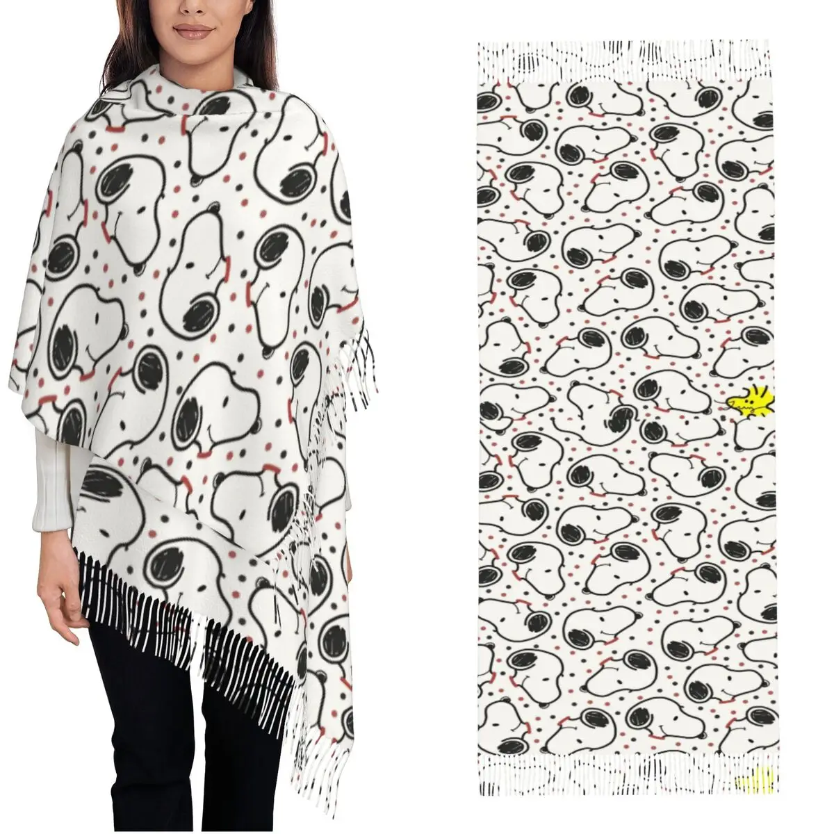 

Women's Tassel Scarf Snoopys Cartoon Dog Large Winter Fall Shawl and Wrap Daily Wear Cashmere Scarf