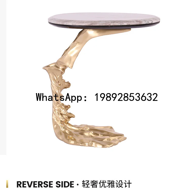 B1 Living Room Sofa Side Water Ripple Side Table Transparent Resin Small Round Coffee Table Marble Copper Corner Table
