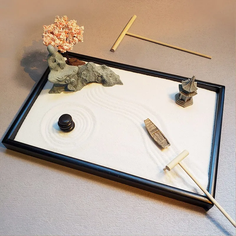 Creative Zen Sand Table Dry Landscape Micro-landscape Japanese Meditation Garden ASMR Sleep Aid Home Decor