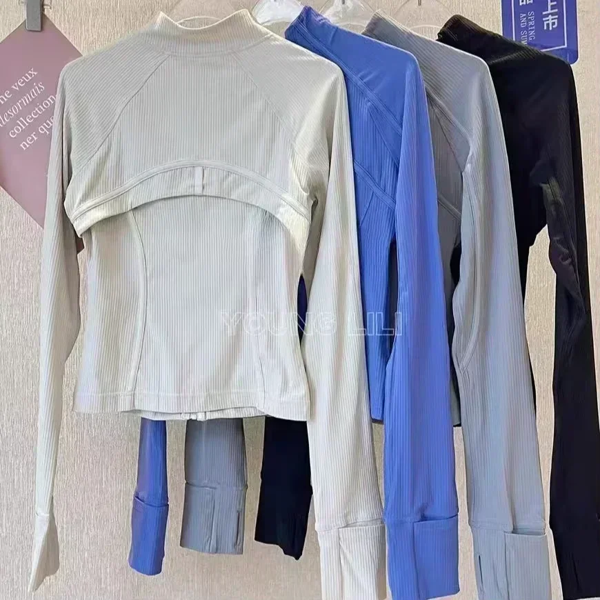 

Lemon Ribbed Cropped Defines Stand Neck Jacket Lightweight Breathable High Elastic Fitness Yoga Coat Tight utdoor Sports Top