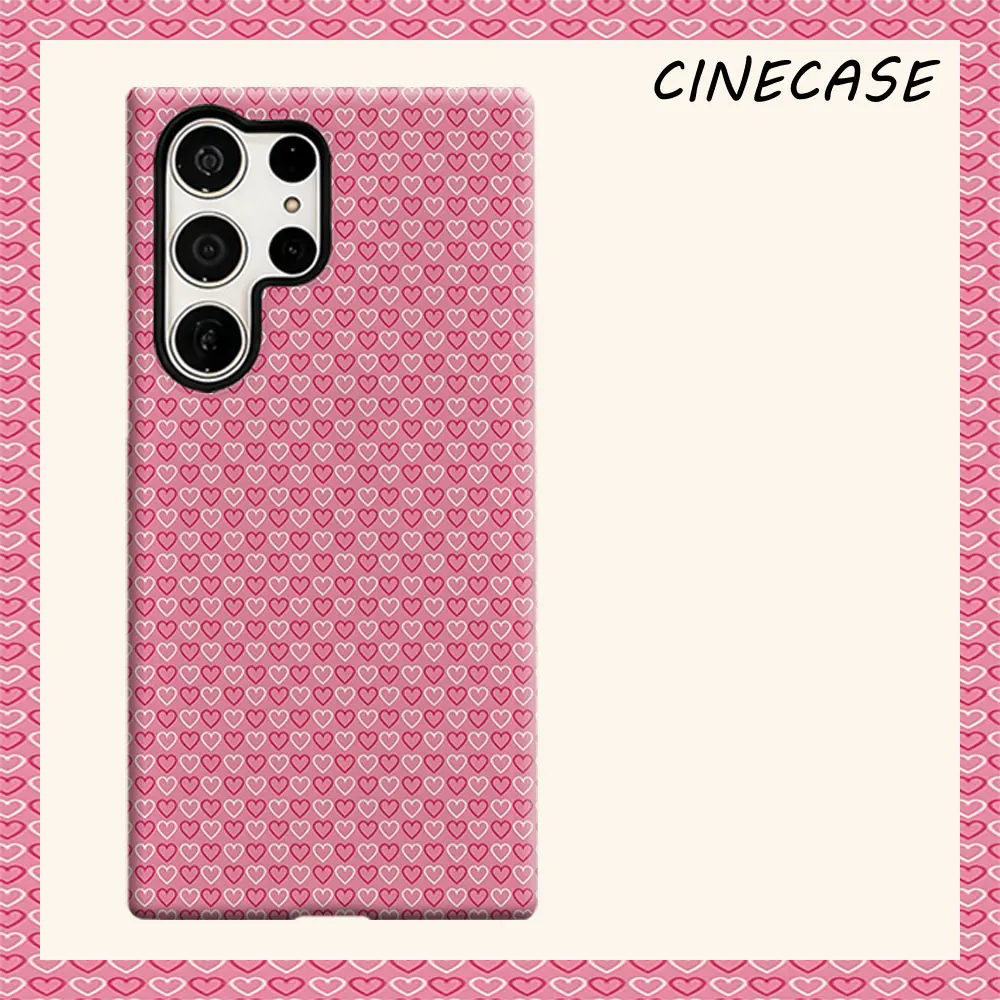 pink heart outline For Samsung Galaxy S26 S25 S24 A56 A36 Dual Layer Luxury Fashion Full Lens Protective Case