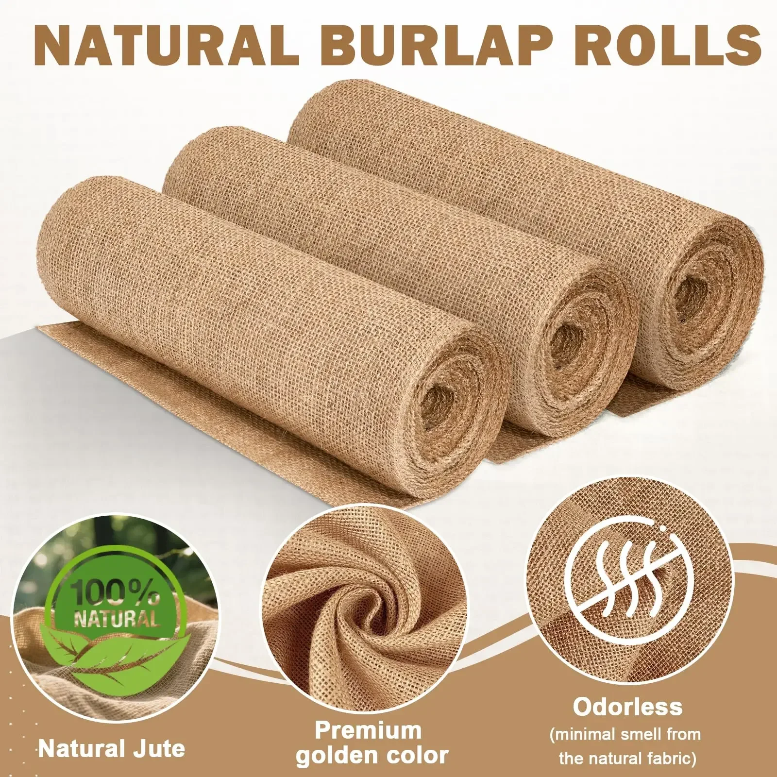 New Desig Beige Burlap Roll 30cmx10m - Rustic Jute Fabric for DIY Crafts Christmas Table Runner & Chair Sash Wedding Decorations