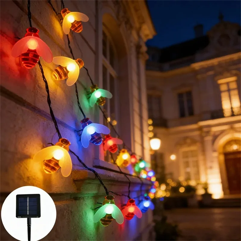 Solar Cute Bee String Lights 8 Mode Garden Honeybee LED Light Outdoor Fence Balcony Wedding Home Parterre Garden Tree Decoration