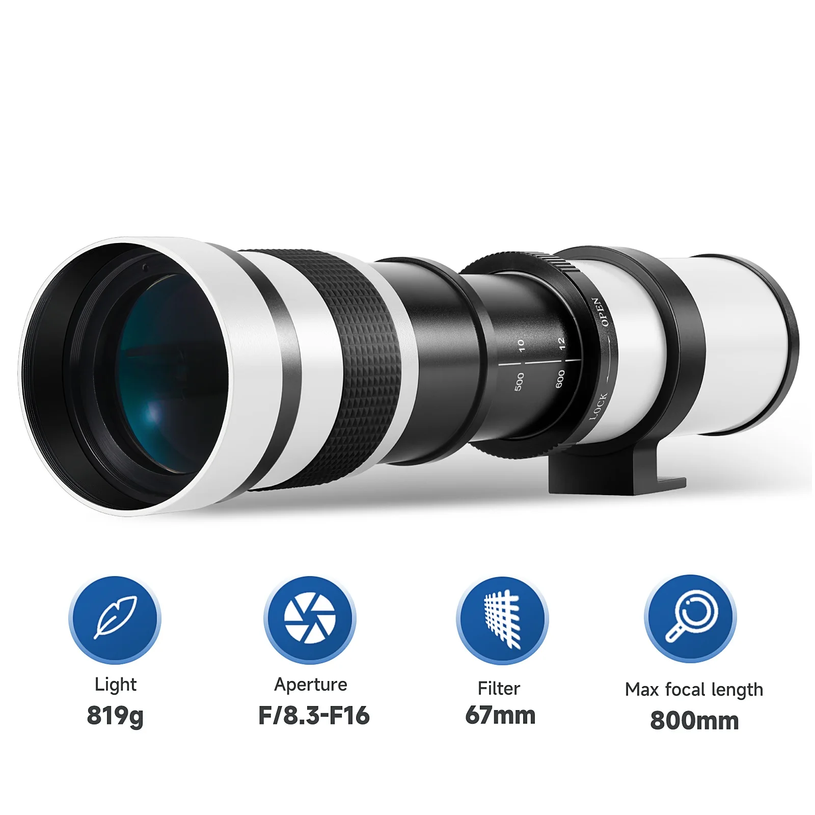 JINTU 420-800mm f/8.3-16 Telephoto Zoom Lens Manual Focus with Adapter for CANON EF/EF-S Mount Full Frame SLR Digital Cameras