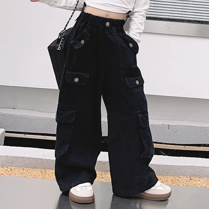 Teen Girls Cargo Pants Loose Casual Fashion Children Trousers Pockets Design Trendy Cool Streetwear Kids Pants 6 8 10 12 14 Year