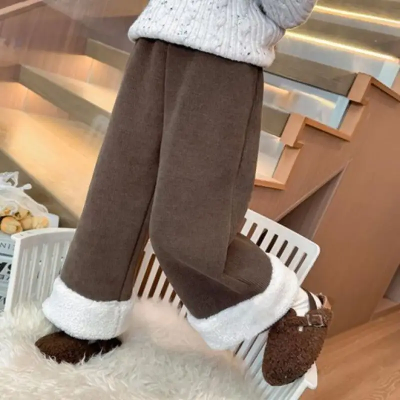 Girl Winter Pants Autumn Thicken Sweatpants Elastic Waist Straight-Leg Pants Child Versatile Fashion Kawaii New Casual Clothing