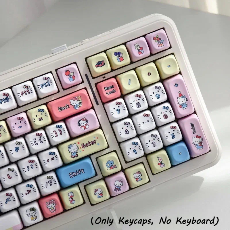 

129 Keys Kawaii Hello Kitty Theme Keycaps Set for Gaming Mechanical Keyboard PBT Material Sublimation MOA Height Keycap