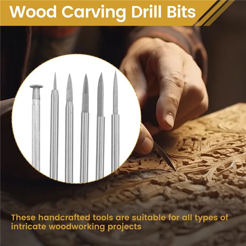 

AEE6-Wood Carving Drill Bits Set For Rotary Tool 6Pcs Engraving Drill Accessories Bit Wood Crafts Grinding Tool 3Mm