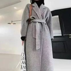 2024 Autumn Winter Wool Coat Women Double-breasted Solid Color Women's Double-sided Woolen Belt Coats Loose Warm Wool Jacket