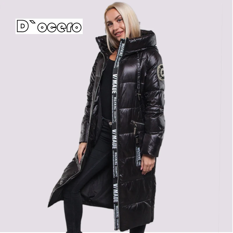 DOCERO 2022 New Fashion Winter Down Jacket Women X-Long Thick Parkas Hooded Puffer Female Padded Coat Warm Quilted Outerwear