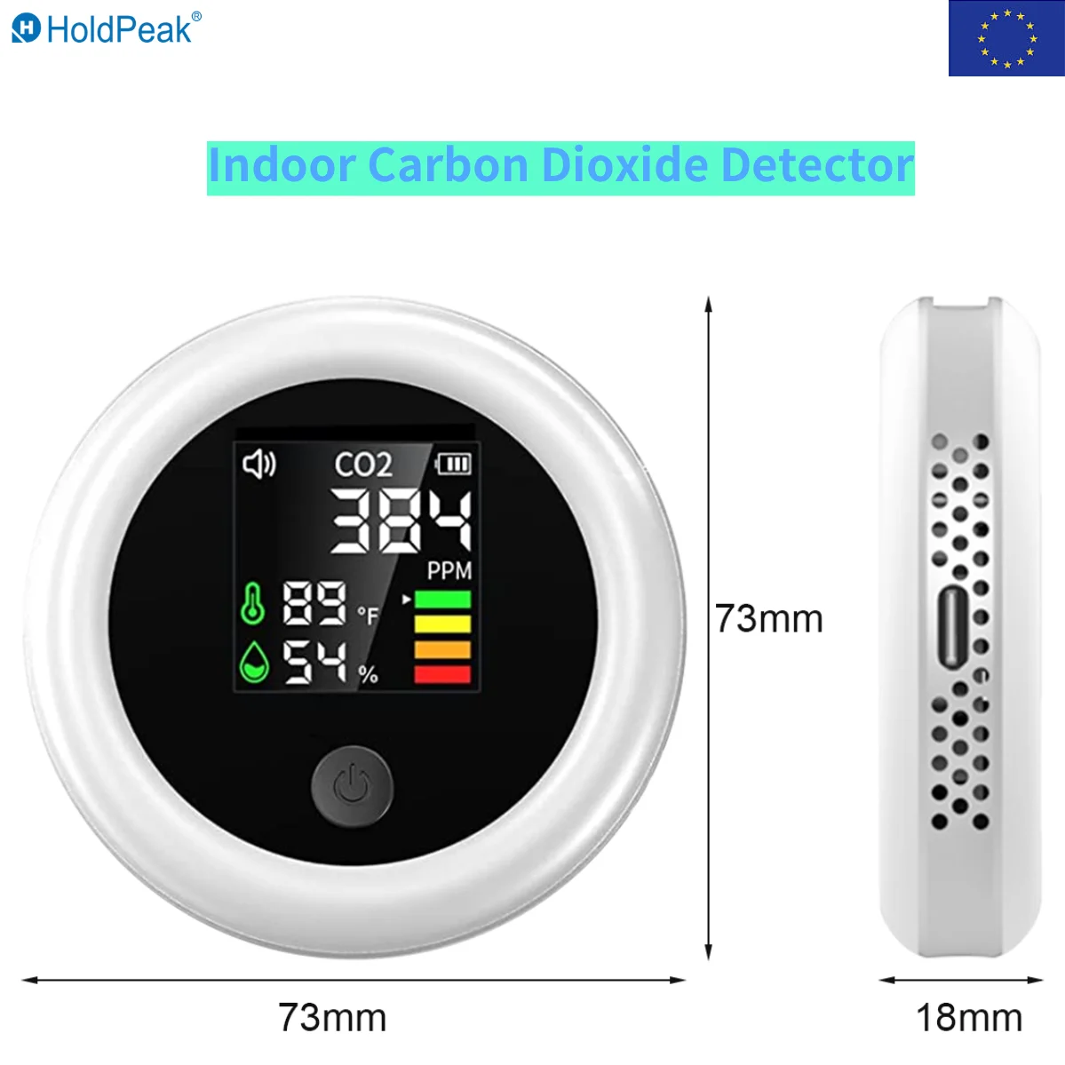 Medidor CO2 Portatil CO2 Meter Detector, 3-in-1 Temp Humidity Air Quality Monitor 1s Refresh LED Rechargeable Alarm Home Car