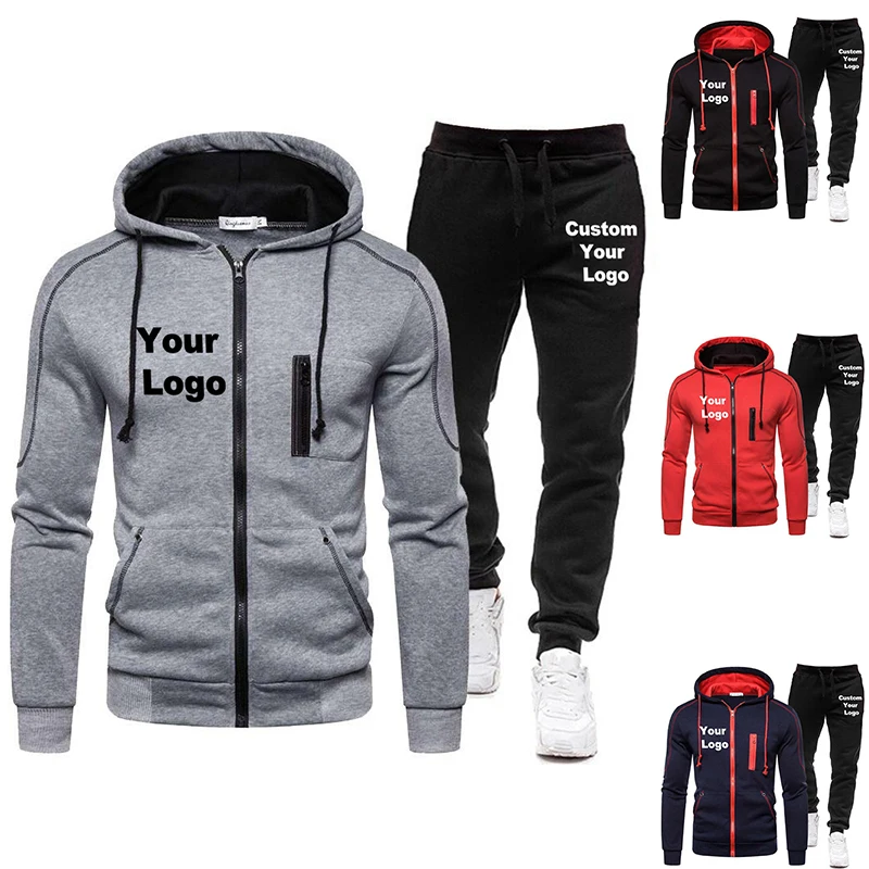 Logo personalizzato moda tuta da uomo con cerniera Pullover con cappuccio e pantaloni della tuta tuta da Jogging abbigliamento sportivo autunnale