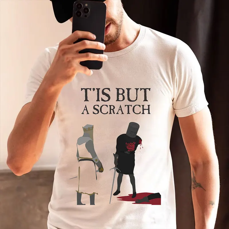 It's Just A Scratch - Funny Monty Python Gift T-shirt with Short Sleeves, British Comedy Graphic Clothing, US Size Tops, Sizes f