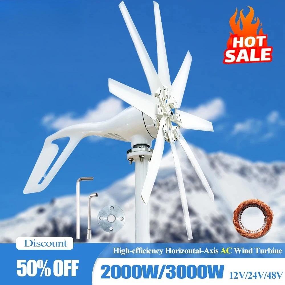 Meteor 2000W 3000W Wind Power Turbines Generator 12V 24V Windmill Generator With MPPT Controller Low Noise Low Wind Speed Start