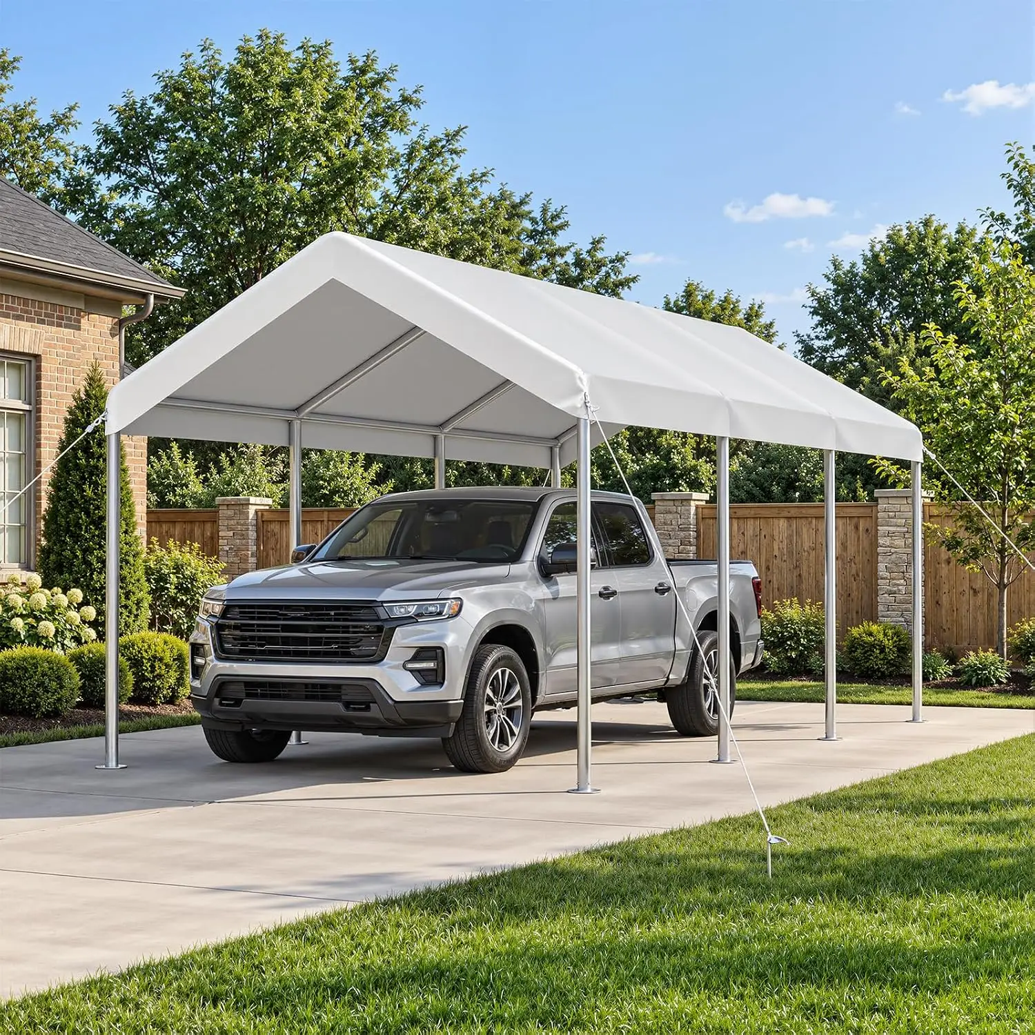 10x20 FT Adjustable Height Carport & Canopy, Outdoor Vehicle Shelter, White, Customized