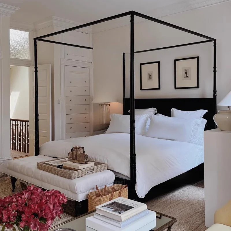 Neoclassical solid wood bed, modern simple double bed master bedroom wedding bed
