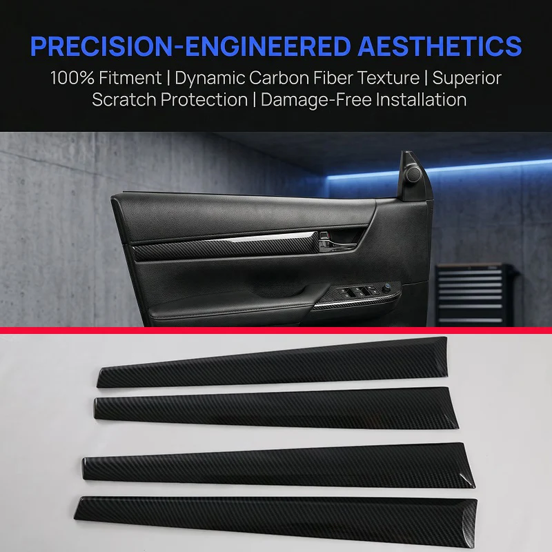Pour Toyota Hilux 2022-2025 – Garniture de porte intérieure style fibre de carbone, habillage de carrosserie, moulure décorative, cache de protection, cadre de style