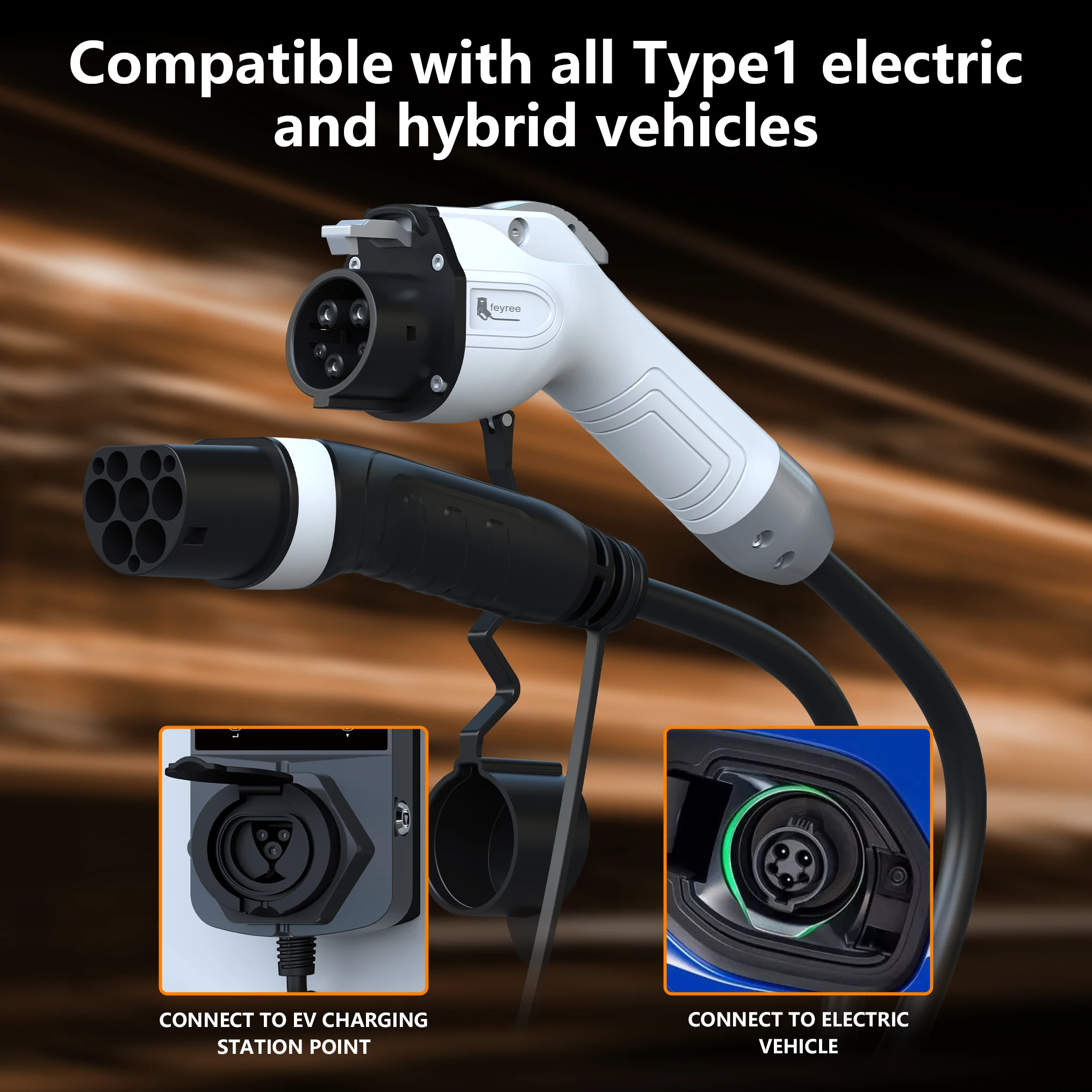 Feyree EV Charging Cable 7KW 32A 1Phase Type1 Car Charging Socket to Type2 Power Supply Side 16A 3.5KW 5m Cable for Electric Car