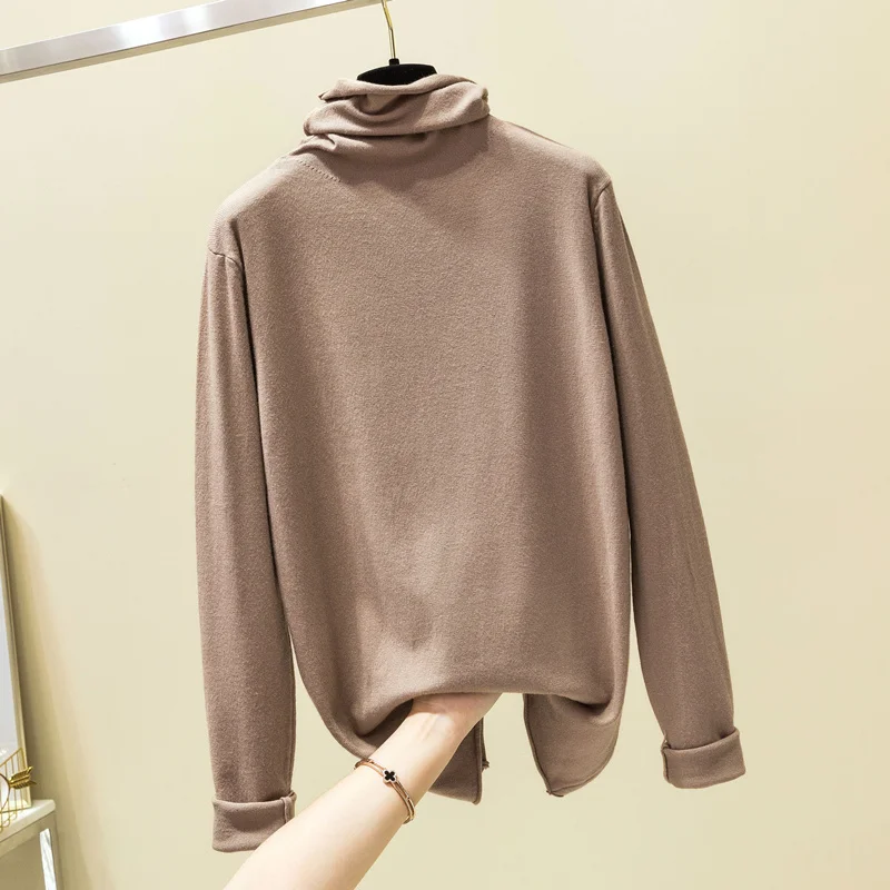 

Turtleneck Thin Women Sweaters Solid Slim All Match Fashion Buttoming Pulls Lady Elegant Tops