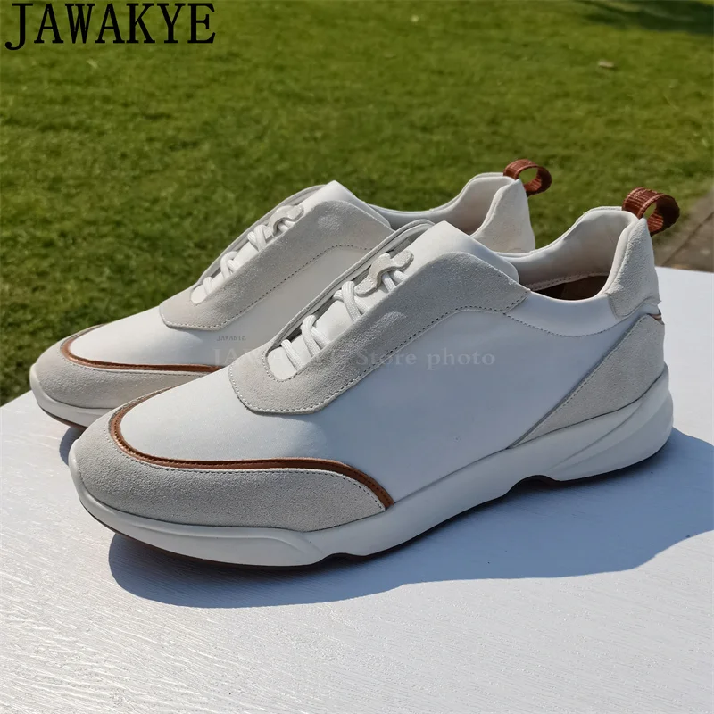 

JAWAKYE Men's Suede Leather Patchwork Sneakers Casual Flat Shoes Color Blocking Designer Trainer Business Shoes Man's Loafers