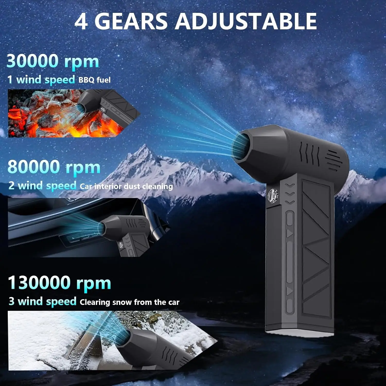 منفاخ الثلج بمروحة عنيفة 4 سرعات من النوع C شحن سريع منفاخ هواء قوي مكنسة كهربائية منفاخ غبار توربو بدون فرش #6