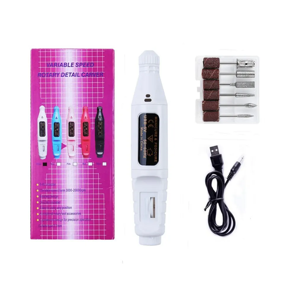 White Electric Nail Drills Kit Remove Polisher Manicure Pedicure 6pcs File Sanding Bands Machine Art Equipment for Salon