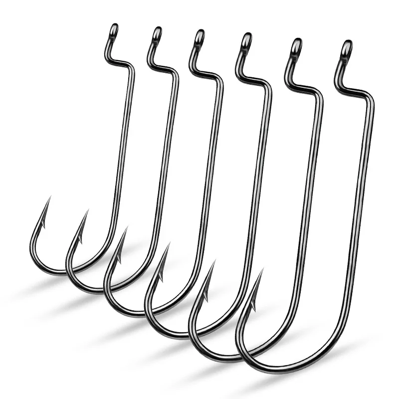 10 Stück versetzte Angelhaken, Wurmhaken, Kohlenstoffstahl, weicher Köderhaken, Schaft, Jig-Rig, Angelhaken, Tackle für Wels, Köder, Bass – Detail 9
