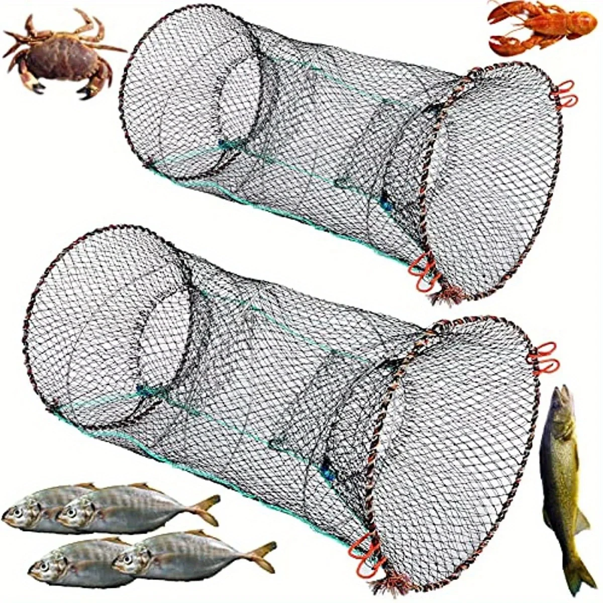 1Pcs Folding Round Nylon Mesh Metal Frame Collapsible Crayfish Crab Fish Trap Net Shrimp Lobster Cage Fishing Tackle Accessory