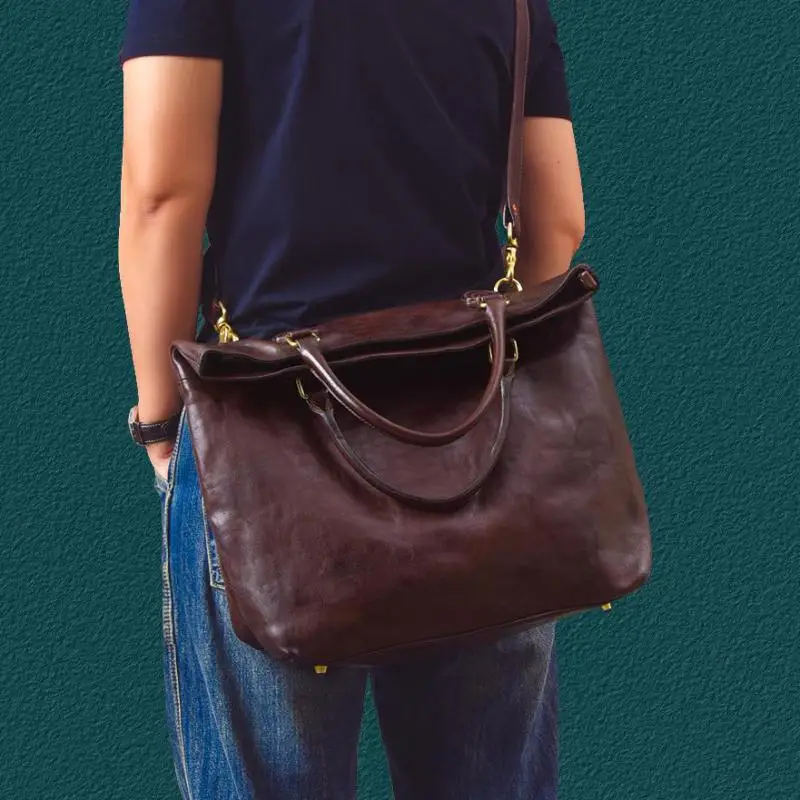 حقيبة يد رجالية ونسائية فاخرة من الجلد الطبيعي بتصميم أنيق للسفر حقيبة يد من جلد البقر الحقيقي الناعم حقيبة يد مصنوعة يدويًا #1