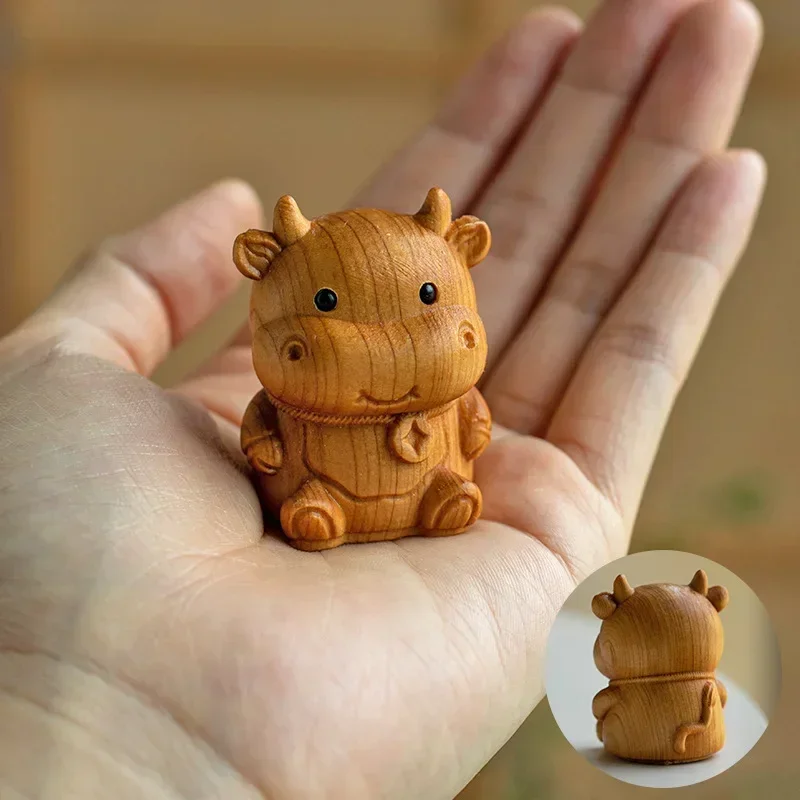 Mini Wood Carving Twelve Zodiac Ornaments Cute Mouse Ox Tiger Rabbit Dragon Snake Animal Decor Office Desktop Decor Kids Gift