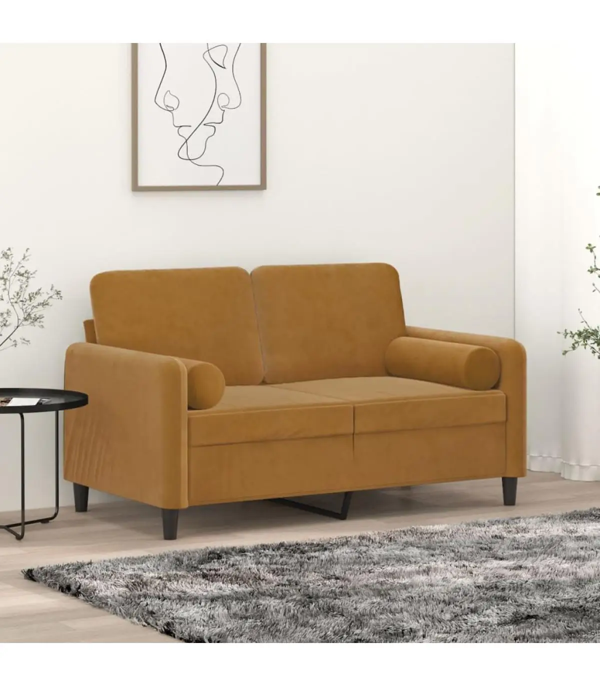 Sofa sofas 2 seats pillows and cushions brown velvet 120 cm