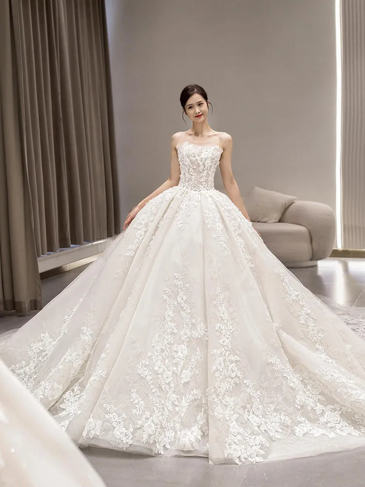 

Wedding Dresses High-end Strapless Wedding Gown Classic Lace Wedding Party Dress With Brush Train Customized 2026 New
