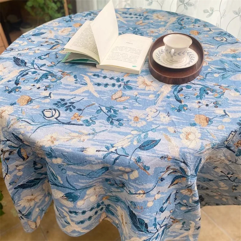 

American flower and bird blue tablecloth retro style cover cloth towel autumn camping camp table cloth wedding decoration