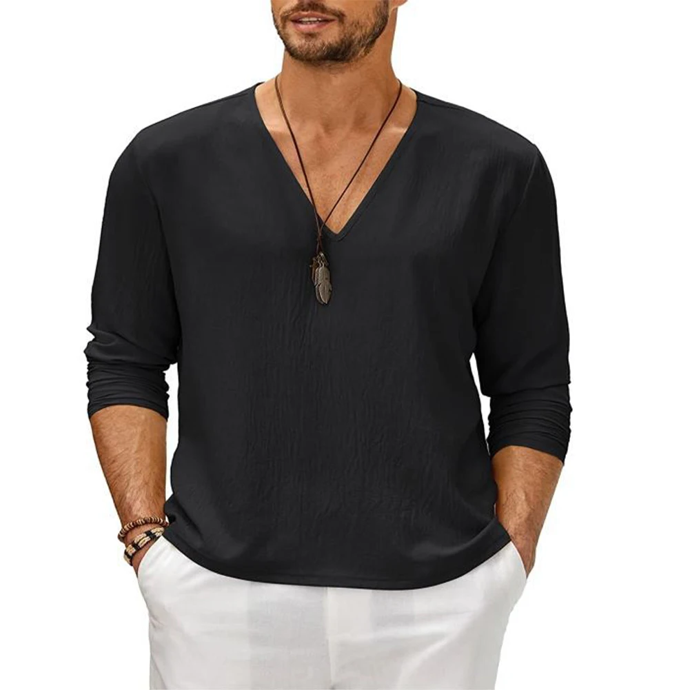 Blouse T-Shirt Holiday Long Sleeve Loose M-2XL Male Shirt Soft Solid Summer Tee Tops Breathable Tops Brand New