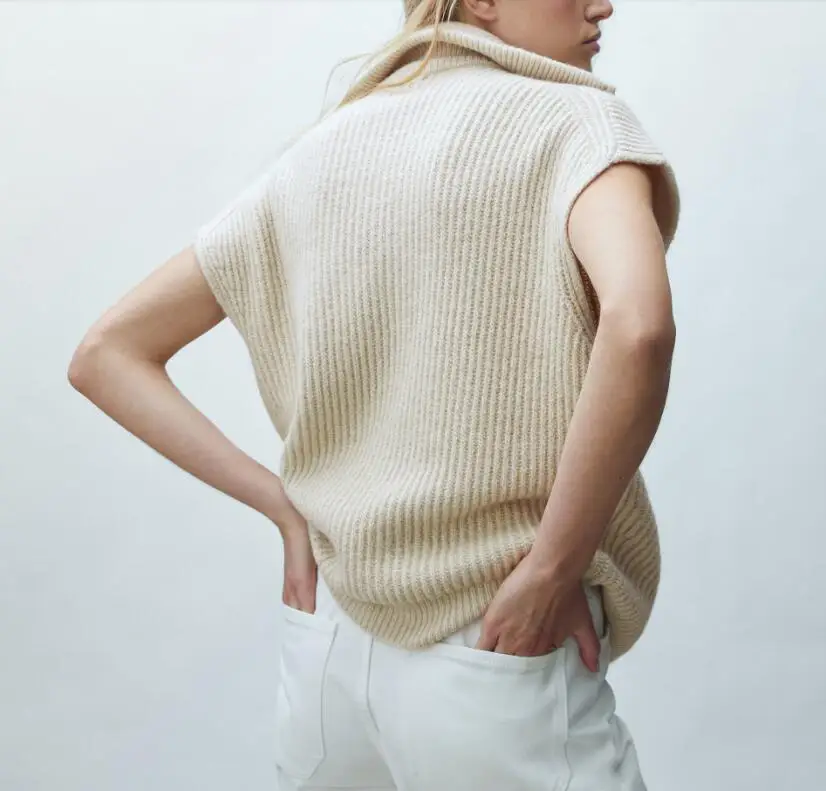 Dzianinowa wełniana kamizelka swetrowa z zamkiem błyskawicznym, dekorowana, codzienna, z wysokim kołnierzem, o regularnym kroju, jednoczęściowa, nowość na jesień i zimę.