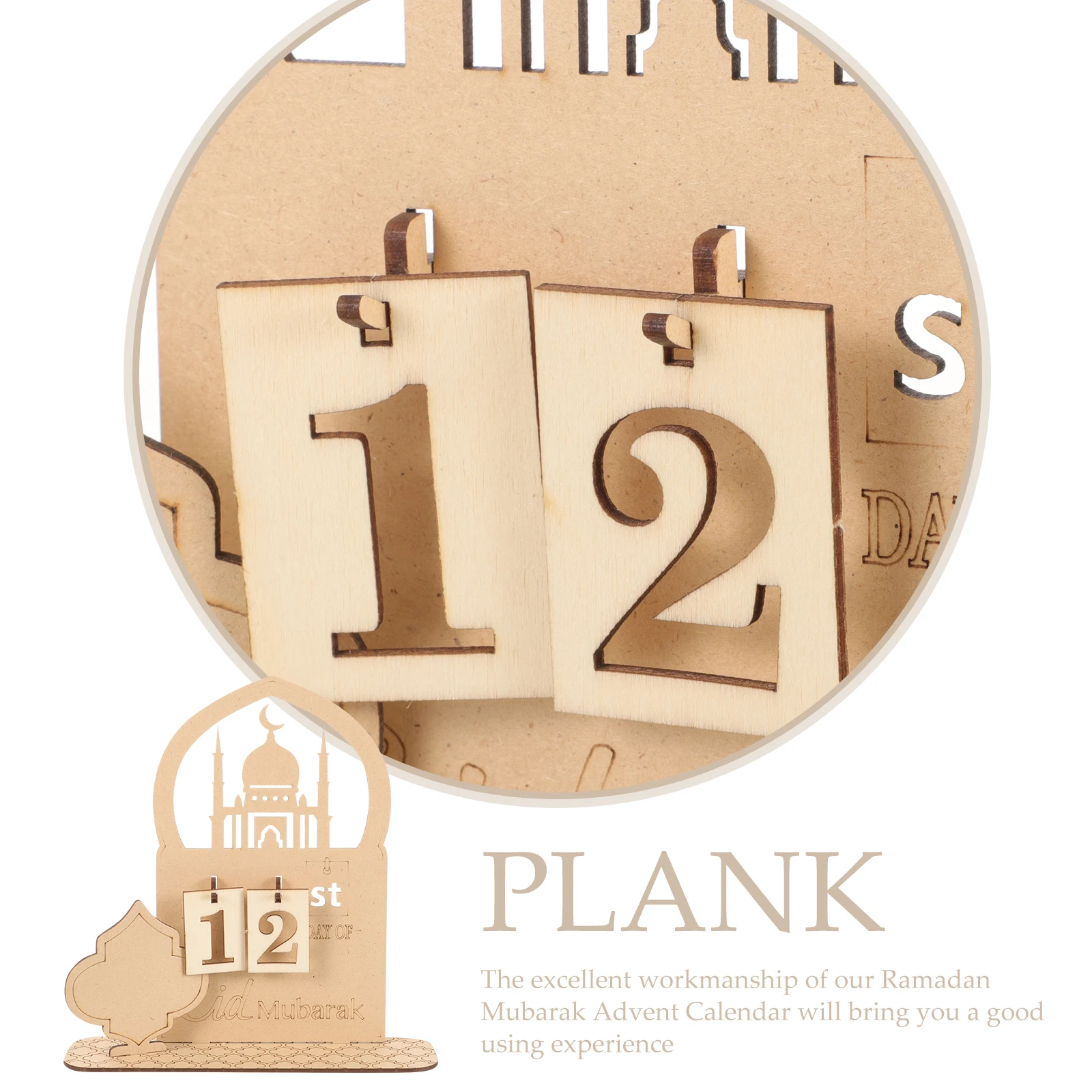 

Countdown Calendar Ornaments Supermarket Decoration Festival Hollow Desk Wooden Eid Tabletop