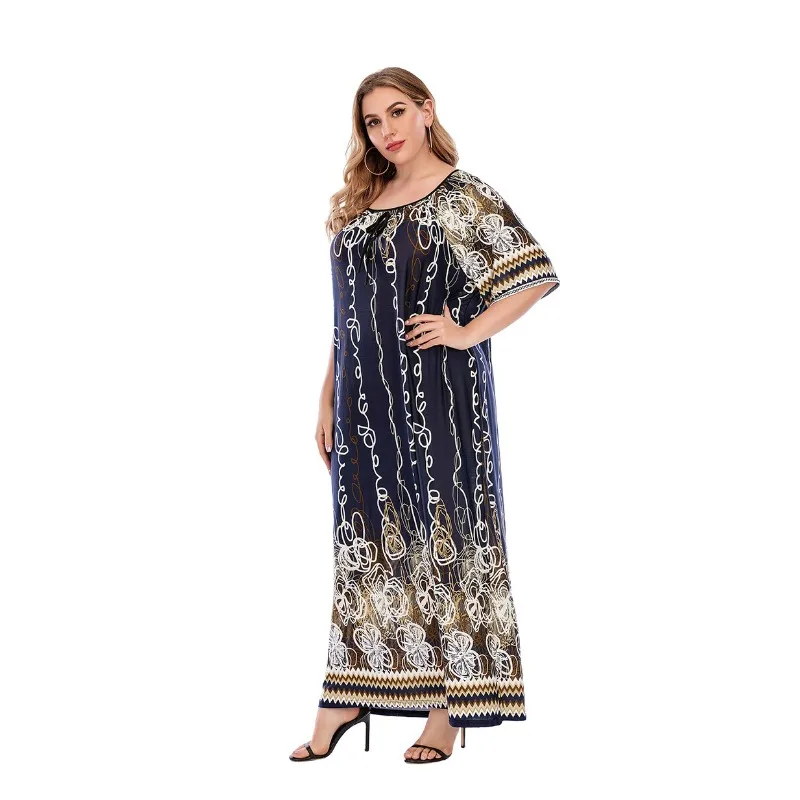 L-4XL 2023 Zomer Mode Plus Size Jurken Voor Vrouwen Kleding Korte Mouw Losse Print Bohemia Casual Lange Jurk Groothandel