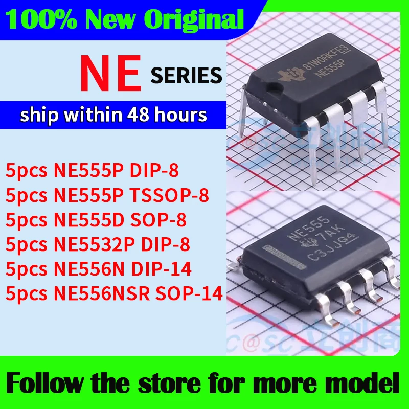 5pcs/lot NE555P  NE555PWR  NE555D  NE5532P  NE556N  NE556NSR  In stock 48 hours ship
