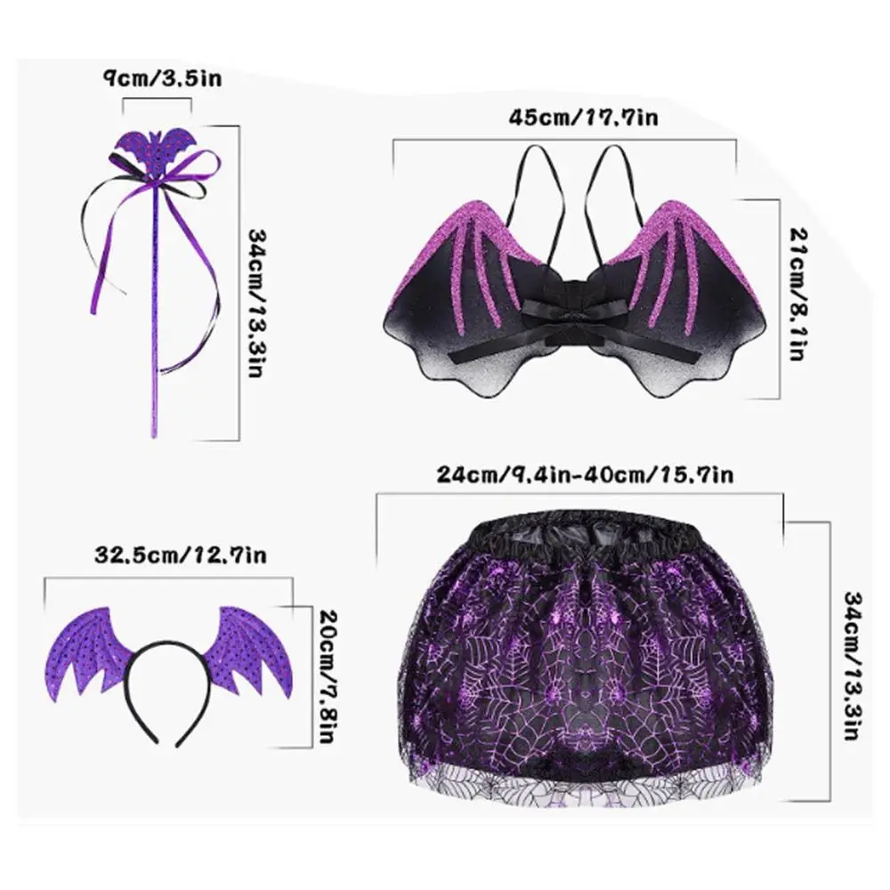 Cute Bat Wings Bat Wings Sets Tutu Skirt Headband Halloween Cosplay Costume Masquerade Halloween Gift Bat Wings Skirt Suit Party