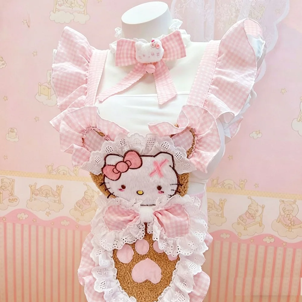

Kawaii Hello Kitty Lace Ruffle Aproncute Pink Cat Clawkitchen Apron Lolita Style Fashion Sweet Girls Role Playing Costume Gift