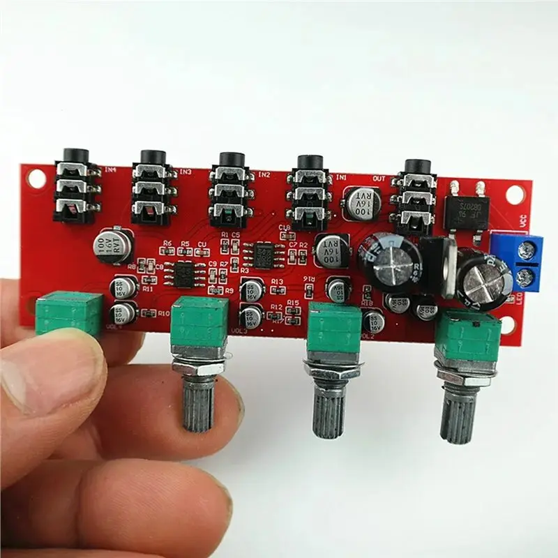 ★NE5532 Stereo Audio Signal Pre-Amplifier 4 Way Input Mixer Audio Volume Control Tone Preamp Board DIY Sound Smart Home